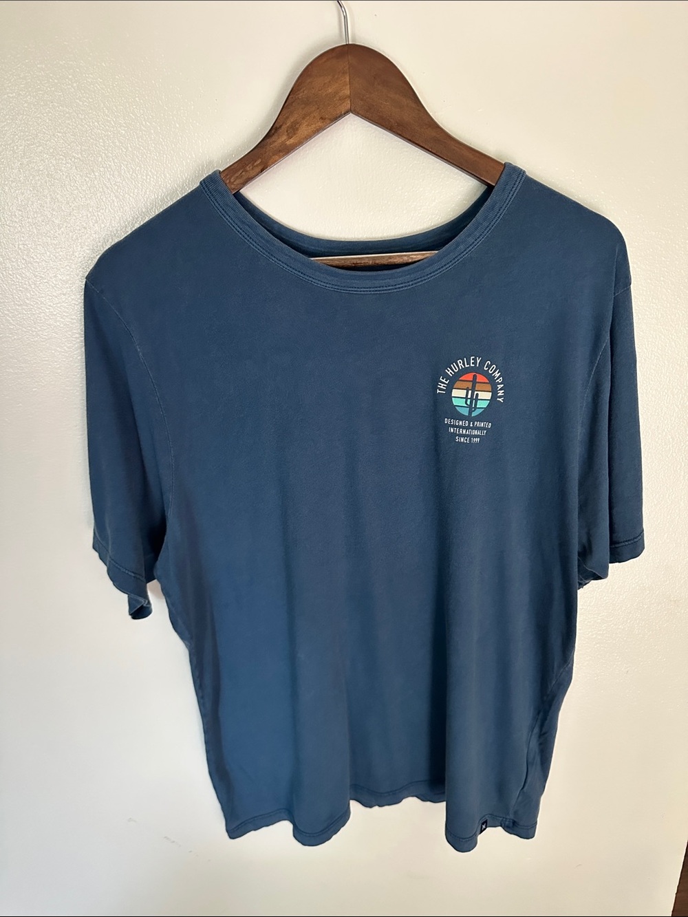 Hurley Blue Crewneck Short Sleeve Tee with Small Sunset Graphic